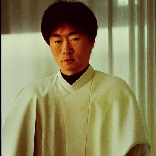 Prompt: a wide full shot, russian and japanese mix 1 9 8 0 s historical fantasy of a photograph taken of the guardian priest'domains, photographic portrait, high - key lighting, warm lighting, overcast flat midday sunlight, 1 9 8 2 life magazine photograph.
