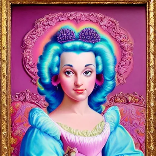 Prompt: baroque rococo pastel beautiful princess Greg Hildebrandt Lisa frank portrait