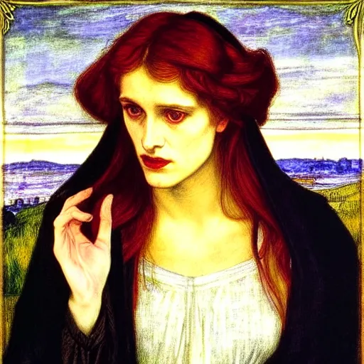 Image similar to The Sorrowful Qween Gwyneth by Dante Gabriel Rossetti, oil on canvas, realist quality