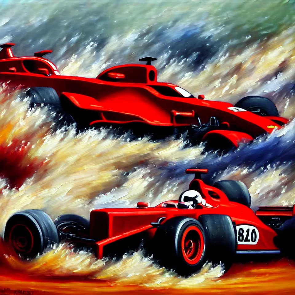 Prompt: a oil painting of a car racing