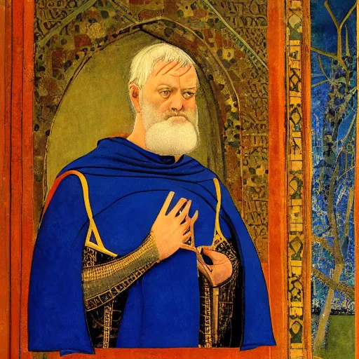 Prompt: portrait of Greg Davies as a medieval Byzantine emperor, by Angus McBride, Gentile Bellini, Piero della Francesca, and Arthur Rackham. HD face portrait.