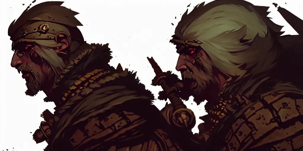 Image similar to warrior character portrait, sprite, darkest dungeon, pc game, sideview, art by moebius and greg rutkowski.