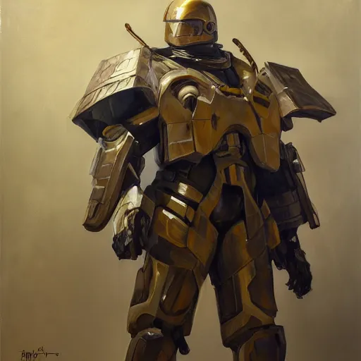 Image similar to greg manchess portrait painting of armored gustav klimt as overwatch character, medium shot, asymmetrical, profile picture, organic painting, sunny day, matte painting, bold shapes, hard edges, street art, trending on artstation, by huang guangjian, gil elvgren, ruan jia, randy vargas, greg rutkowski