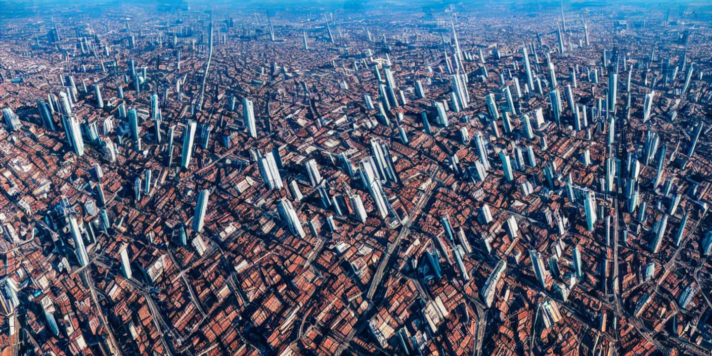 Image similar to aerial photo of milano cyberpunk