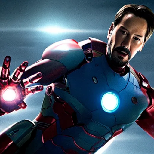 Prompt: Keanu Reeves as Iron Man, photorealistic, cinematic lighting