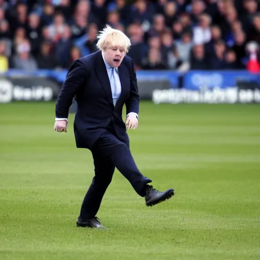 Image similar to a photo of Boris Johnson playing soccer in a Premier League match