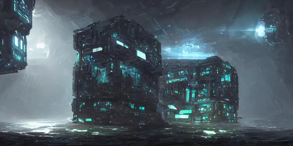 Image similar to an environmental concept art of the borg cube, highly detailed, environmental light, cinematic by francis tneh