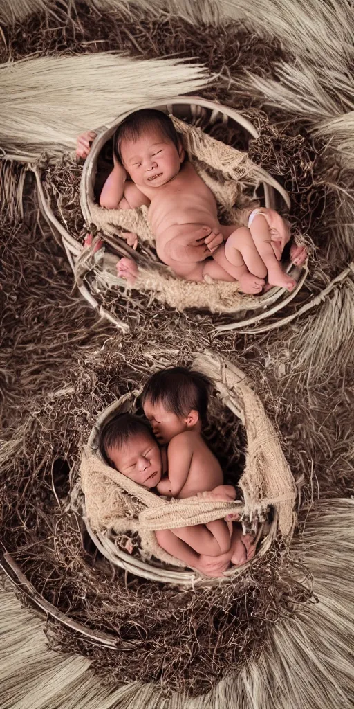 Prompt: Owens Valley Paiute girl and baby in traditional cradle board, unreal 5, hyper realistic, realistic, photo realistic, dynamic lighting, highly detailed, cinematic landscape, studio landscape, studio lighting