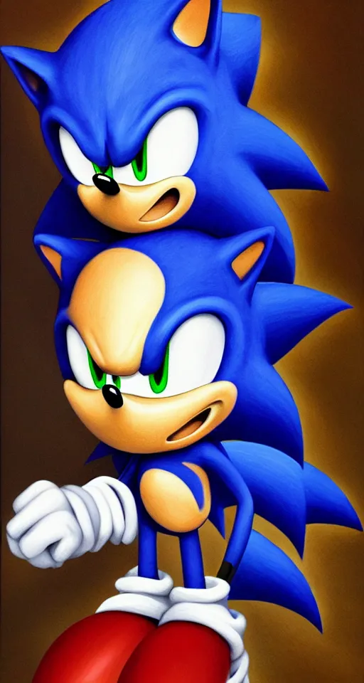 Image similar to sonic the hedgehog studious portrait painting, chiaroscuro, oil painting