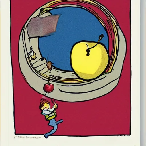 Image similar to man clinging to an apple floating to space by shel silverstein.