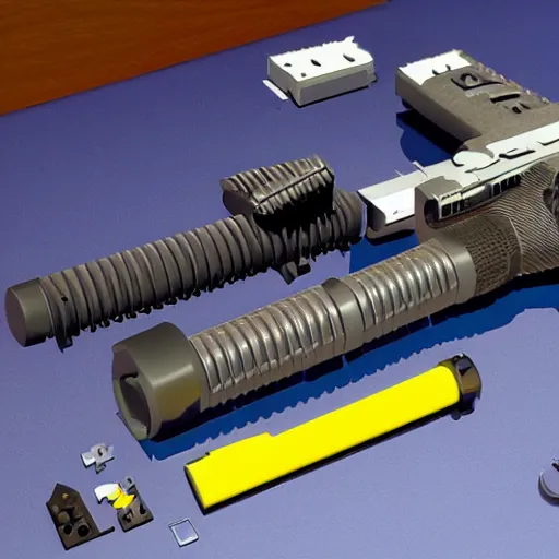 Prompt: A detailed schematic of a working, 3d printed laser gun.