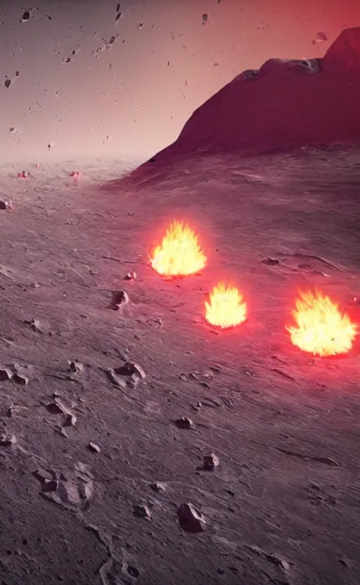 Prompt: high quality digital art of man brusting fire crackers on the moon in the style of greg rutswoski, moon craters are visible, high quality cinematic lights, 8K octane render, art station