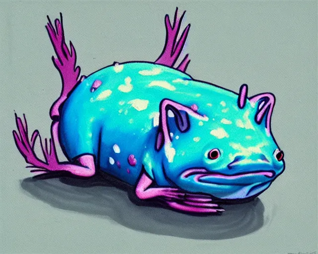 Prompt: a guy billout painting of an axolotl