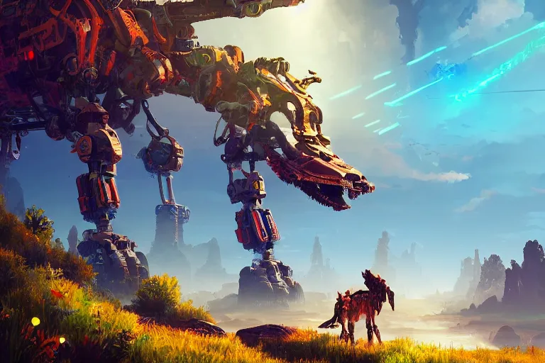 Image similar to tideripper machine mecanical creature robot of horizon forbidden west horizon zero dawn radiating a glowing aura global illumination ray tracing hdr fanart arstation by ian pesty and alena aenami artworks in 4 k