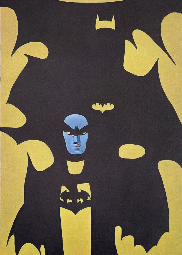 Image similar to surreal painting of batman by rene magritte