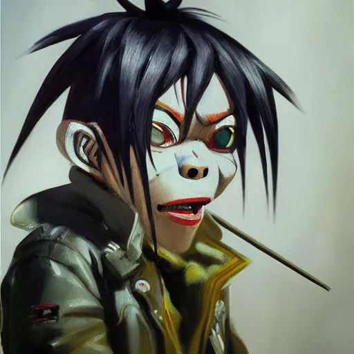 Image similar to high quality high detail painting of gorillaz noodle ( character ) by ashley wood, hd, photorealistic lighting