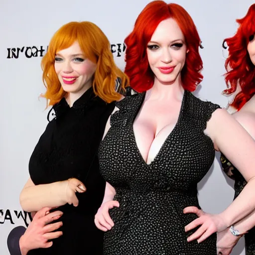 Prompt: christina hendricks three headed monster