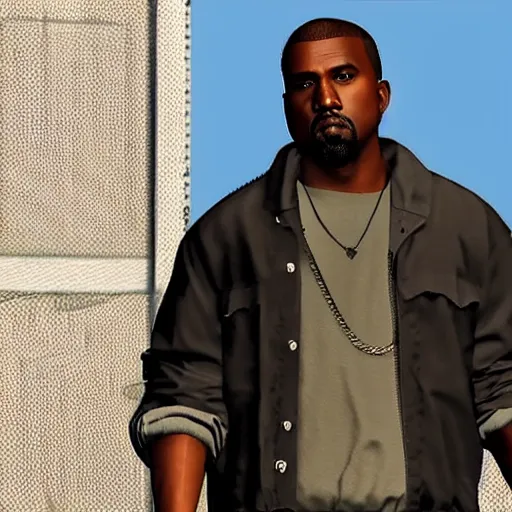 Prompt: a screenshot of kanye west in gta v