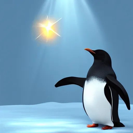 Image similar to a wizard penguin casting a spell, digital art, cinematic lighting