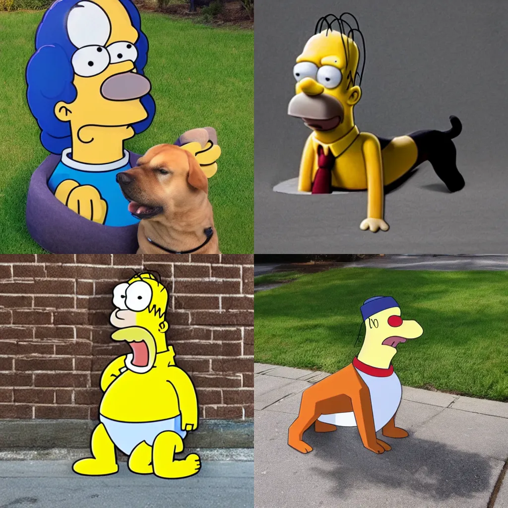Prompt: A cardboard cutout of Homer Simpson as a dog