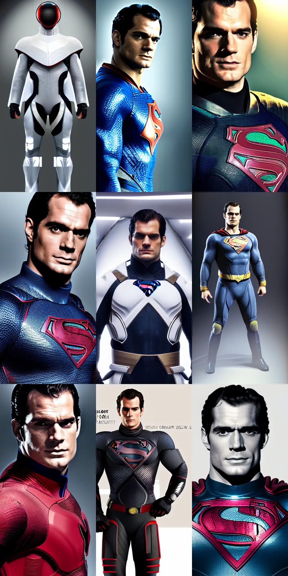 Prompt: medium shot, studio photographic portrait of henry cavill wearing futuristic tight space uniform, studio lighting, photorealistic, concept art, 8k