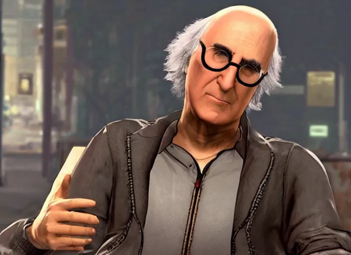 Image similar to video game still of larry david in the video game sleeping dogs,