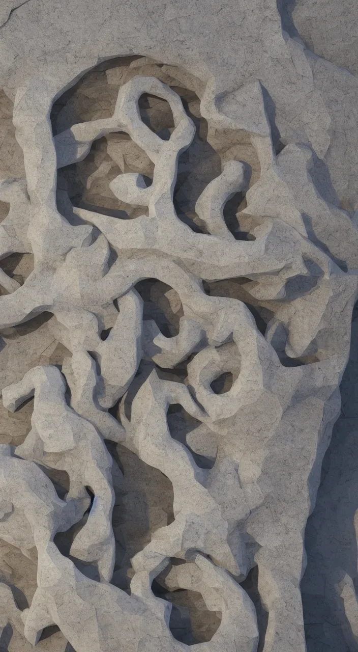 Prompt: a sculpture carved out of stone in the very organic elaborate shape of smoke and water, in a brutalist gallery space of concrete, global illumination, octane render, extreme detail, very intricate, hyperrealism 8 k