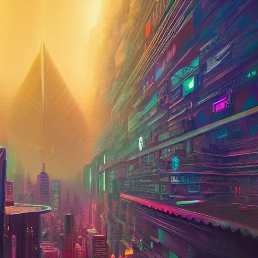 Image similar to matte painting of the sacred geometry of cyberpunk, brilliant colors, extremely detailed, very very detailed, in the style of alena aenami by Alex grey, HD, 4k, 8k