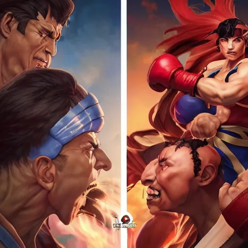 Image similar to ron desantis versus nikki fried, as street fighter characters, cg animation, capcom, realistic, character select portrait, by artgerm, greg rutkowski, alphonse mucha, 3 d