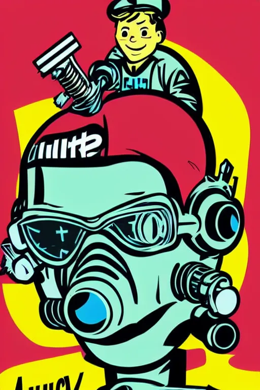 Image similar to fallout 7 6 retro futurist illustration art by butcher billy, sticker, colorful, illustration, highly detailed, simple, smooth and clean vector curves, no jagged lines, vector art, smooth andy warhol style