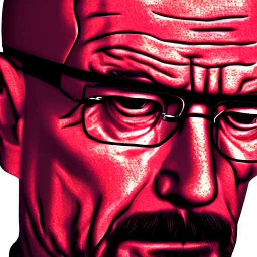 Prompt: walter white terminator with one glowing red cyborg eye and one normal eye, high res photograph, portrait, dramatic lighting,