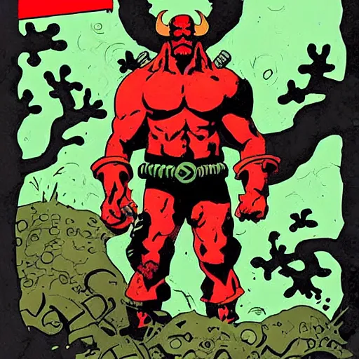 Prompt: hellboy comic book cover by mike mignola lumberjack in forest