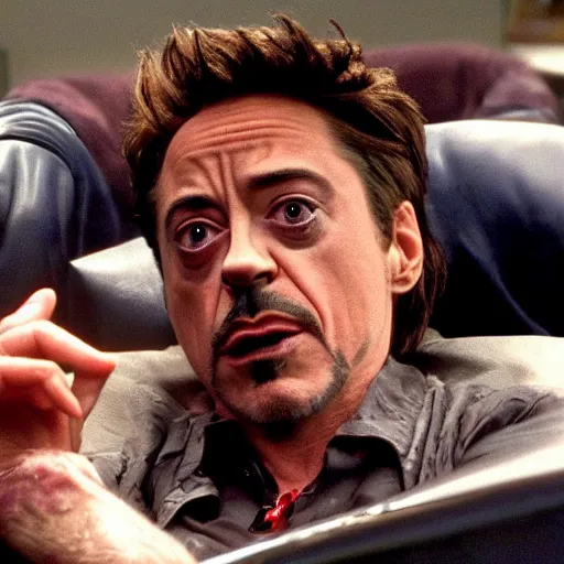 Image similar to robert downey jr as a rotten inanimate corpse with rotten flesh on his face, robert downey jr stars in weekend at bernie's 3, bernie goes to vegas