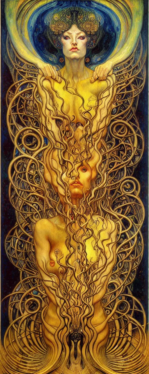 Image similar to Divine Chaos Engine by Karol Bak, Jean Delville, William Blake, Gustav Klimt, and Vincent Van Gogh, symbolist, visionary