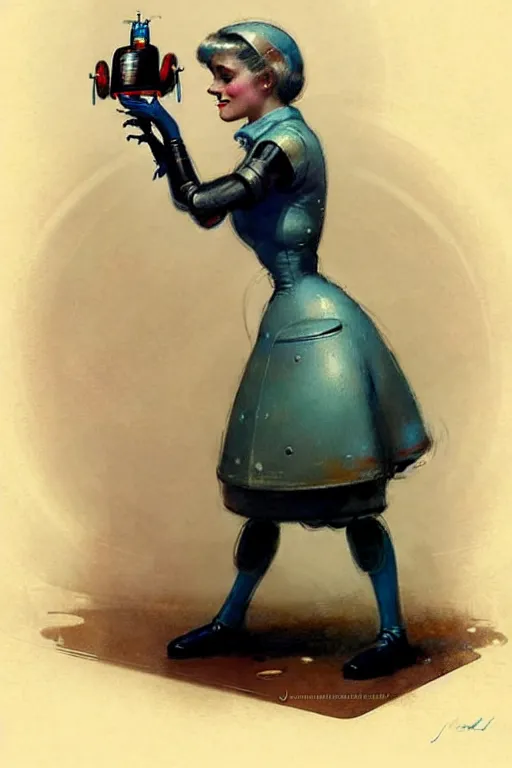 Prompt: ( ( ( ( ( 1 9 5 0 s retro future robot android west world bar maid. muted colors. ) ) ) ) ) by jean - baptiste monge!!!!!!!!!!!!!!!!!!!!!!!!!!!!!!