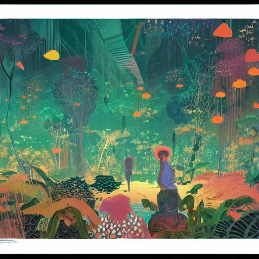 Prompt: disco diffusion painting of the jungle by victo ngai and malika favre, makoto shinkai, masterpiece, contest award winner