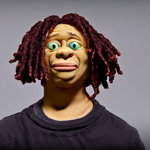 Image similar to a cinematic photograph still of trippie redd made out of clay, in claymation