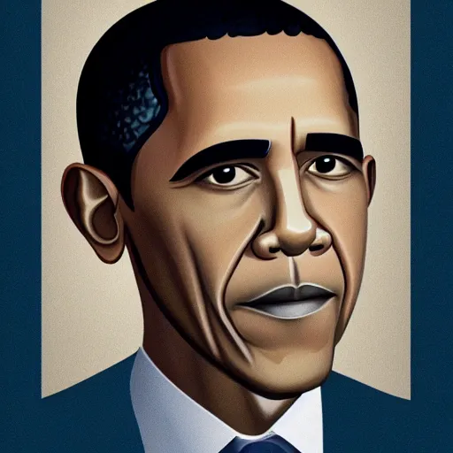 Prompt: a portrait of Obama with black hair giant eyes and a bug nose