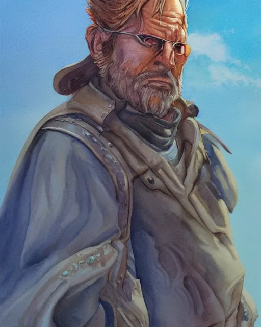 Prompt: a oil / watercolor painting full body character portrait of a sheriff / wizard in the style of moebius in the style of leonard boyarsky trending on artstation deviantart pinterest detailed photorealistic highlights and shadow hd 8 k post - processing high resolution