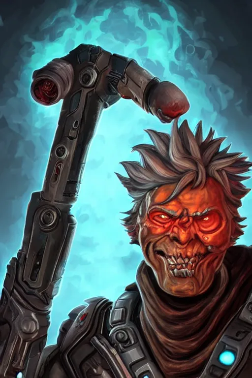 Image similar to an in game portrait of rick sanchez from doom eternal, doom eternal art style.