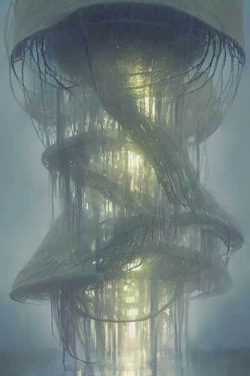 Image similar to A forest city inside of a jellyfish, intricate, elegant, digital painting, trending on Artstation, concept art, smooth, sharp focus, illustration, from Metal Gear by Ruan Jia and Mandy Jurgens and Artgerm and William-Adolphe Bouguerea, award winning