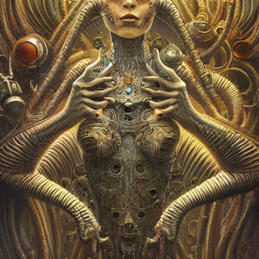 Image similar to ultra realist intricate detailed painting of an attractive alien female and alien male, full body, curvy, black scales and cyborg tech, very intricate details, focus, artstyle Beksiński and Hiraku Tanaka and Tom Bagshaw, award winning