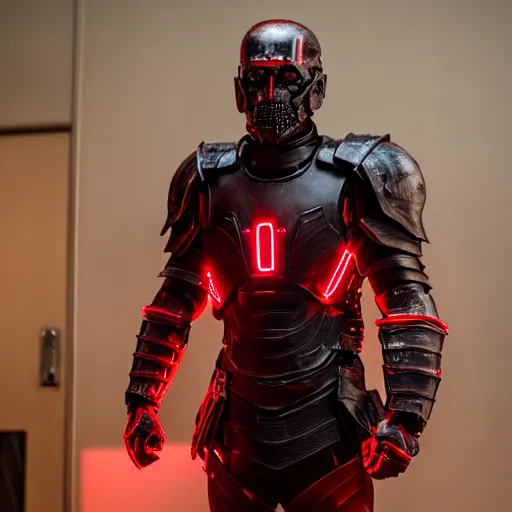 Prompt: cinematic shot of joe biden with glowing red eyes wearing dark combat armor, 8 k, very intricate, very detailed,