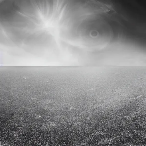 Prompt: an impossible landscape, the cosmic void beyond creation, illusory otherworldly phantasmatic mirage ethereal scenery, grayscale subtle soft dimension