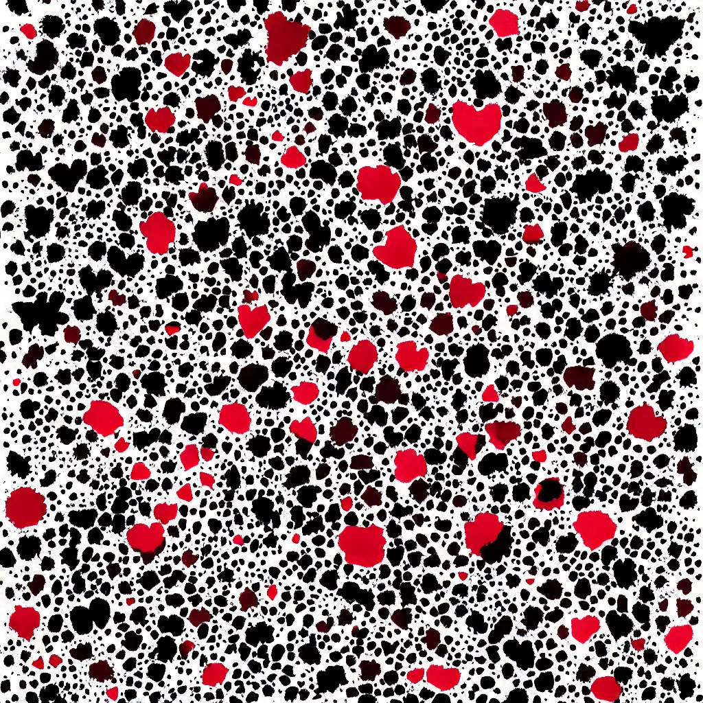 Image similar to camo made of teeth, smiling, abstract, rei kawakubo artwork, cryptic, dots, stipple, lines, splotch, color tearing, pitch bending, color splotches, hearts, dark, ominous, eerie, minimal, points, strawberries, technical, old painting