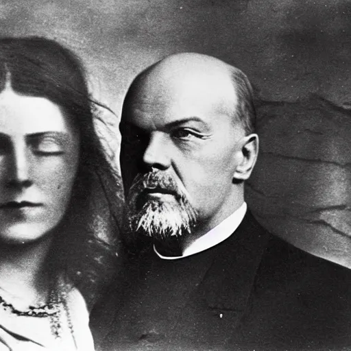 Image similar to Vladimir Lenin and his girlfriend, Princess Anastasia Romanov, photograph, 1919, paparazzi