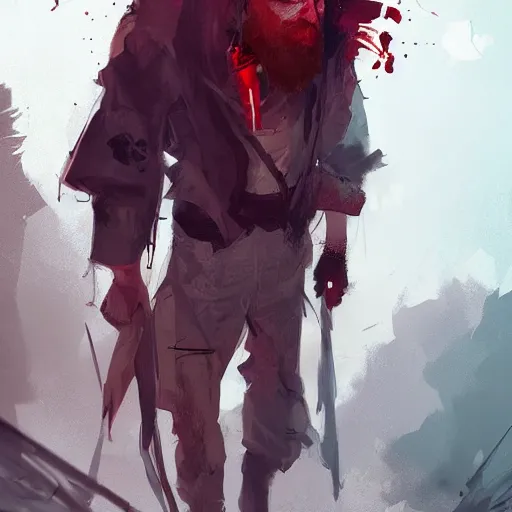 Image similar to human male character art, by Ismail Inceoglu, red hair, red beard, sunken eyes, scars, shabby clothes, digital art, dungeons and dragons, art