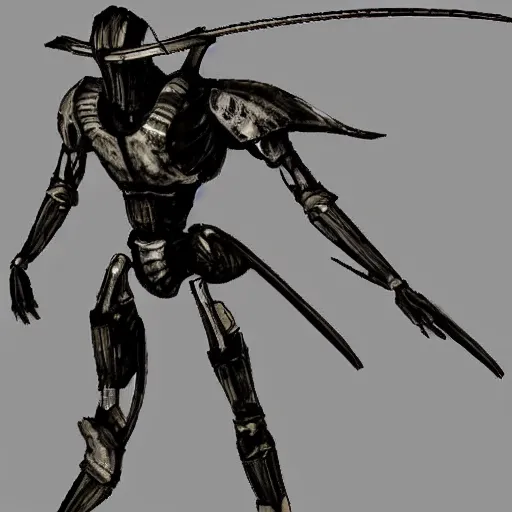 Image similar to A humanoid mosquito, reminiscent of a winged medieval knight. Metal gear solid style.