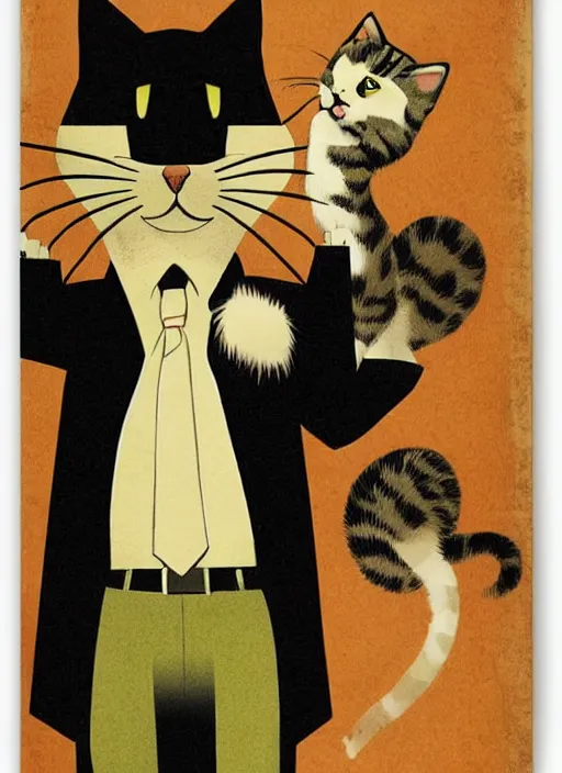 Prompt: portrait of a cat in a business suit, retro poster, by Reginald Montague Lander, By Tom Purvis, By Joseph Binder