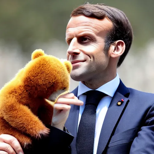 Image similar to emmanuel macron on a bear